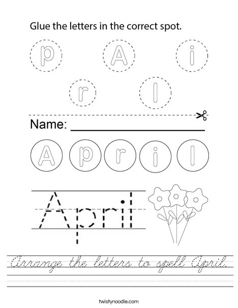 Arrange the letters in April. Worksheet