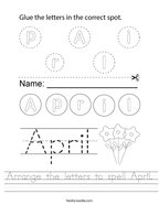 Arrange the letters to spell April Handwriting Sheet
