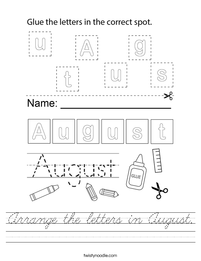 Arrange the letters in August. Worksheet