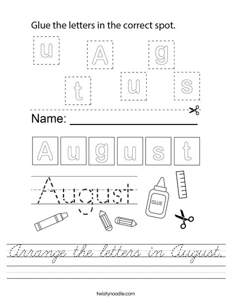 Arrange the letters in August. Worksheet