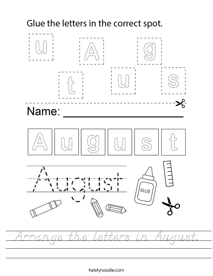 Arrange the letters in August. Worksheet
