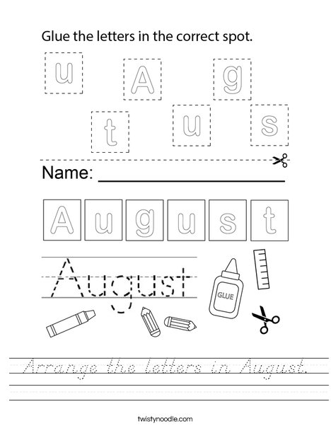 Arrange the letters in August. Worksheet