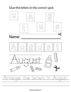 Arrange the letters in August Handwriting Sheet