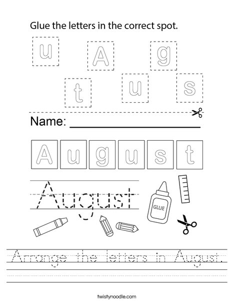 Arrange the letters in August. Worksheet