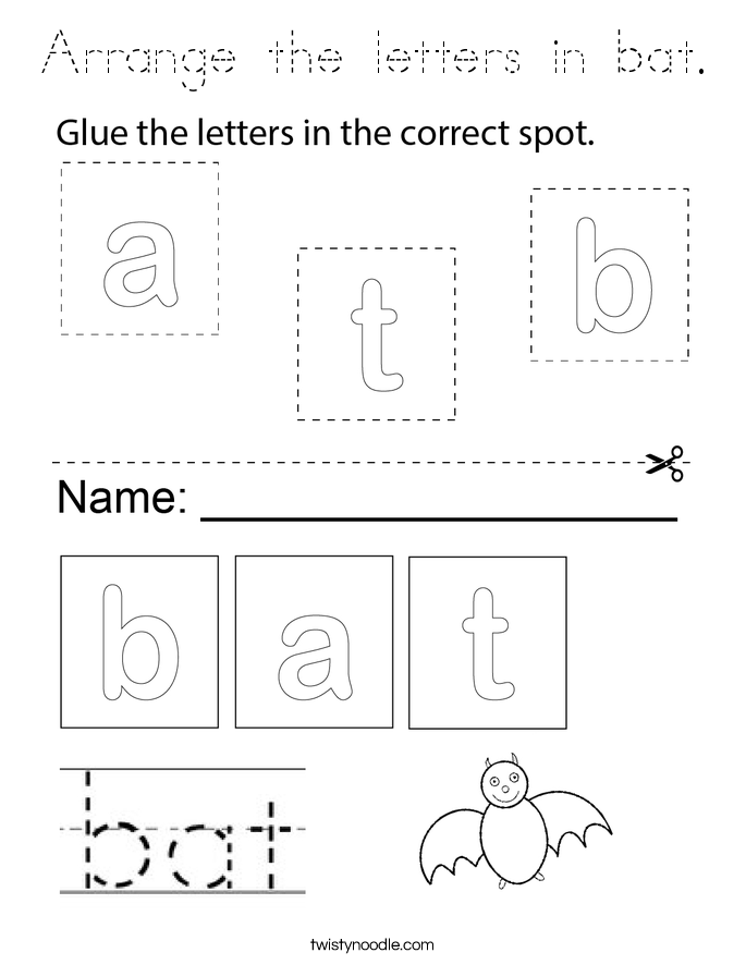 Arrange the letters in bat. Coloring Page