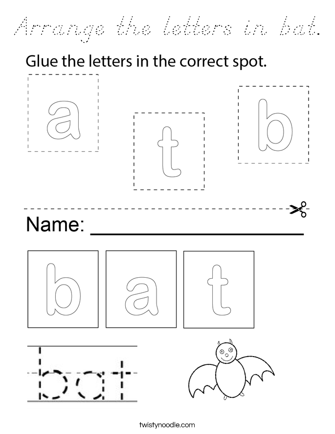 Arrange the letters in bat. Coloring Page