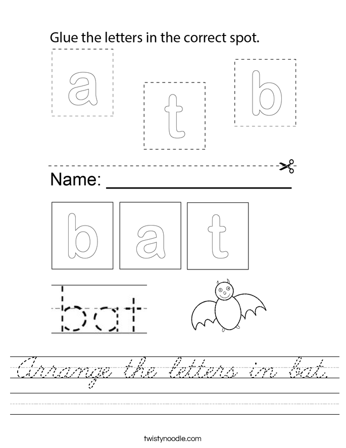 Arrange the letters in bat. Worksheet