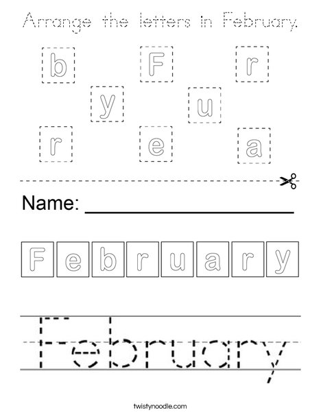 Arrange the letters in February. Coloring Page