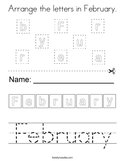 Arrange the letters in February Coloring Page