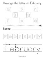 Arrange the letters in February Coloring Page