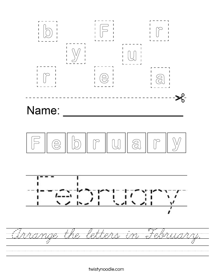 Arrange the letters in February. Worksheet