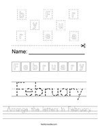 Arrange the letters in February Handwriting Sheet