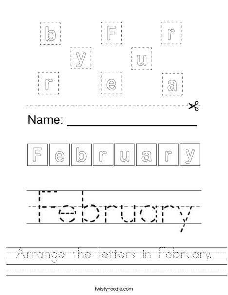 Arrange the letters in February. Worksheet