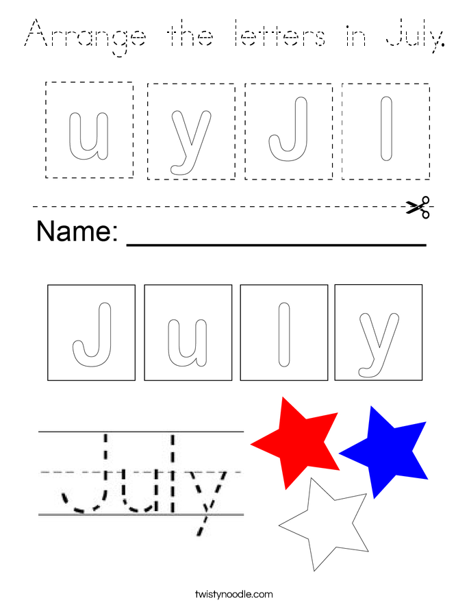 Arrange the letters in July. Coloring Page
