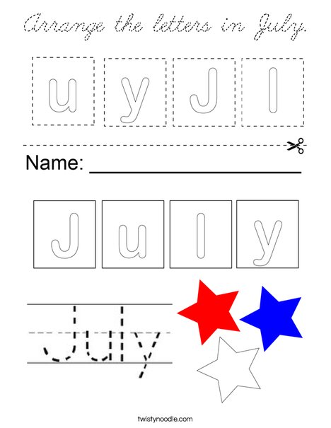 Arrange the letters in July. Coloring Page