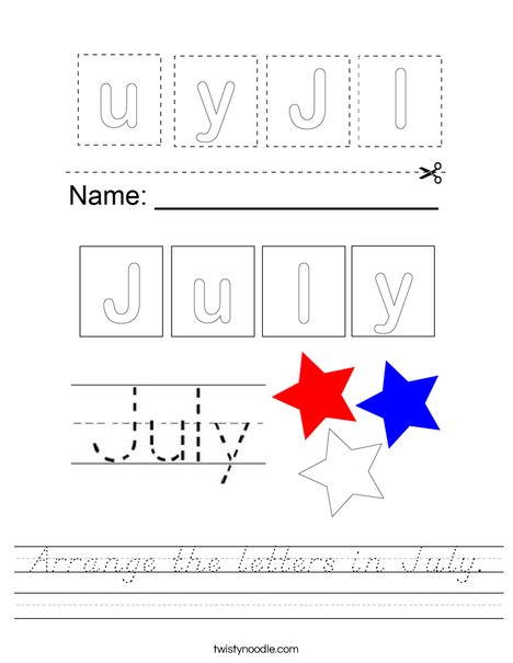 Arrange the letters in July. Worksheet