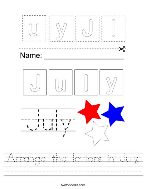 Arrange the letters in July. Worksheet