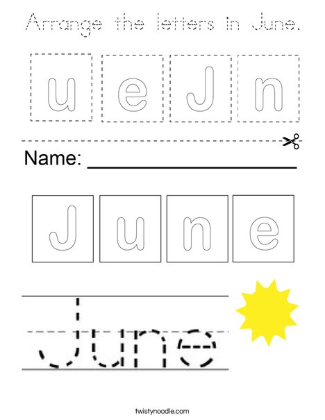 Arrange the Letters in June. Coloring Page