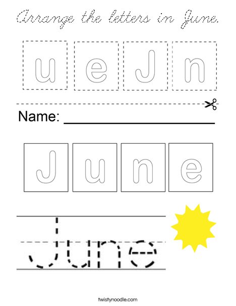 Arrange the Letters in June. Coloring Page