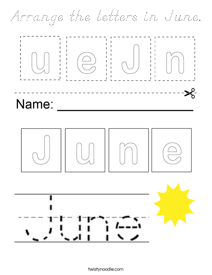 Arrange the letters in June. Coloring Page