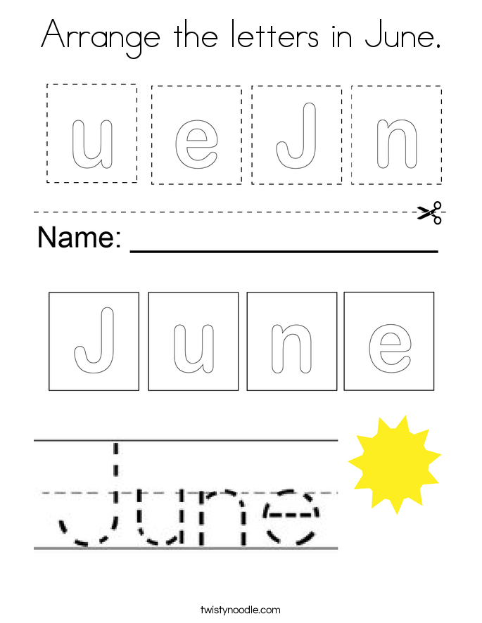Arrange the letters in June. Coloring Page