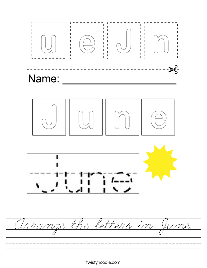 Arrange the letters in June. Worksheet