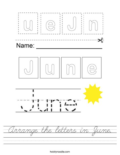 Arrange the Letters in June. Worksheet
