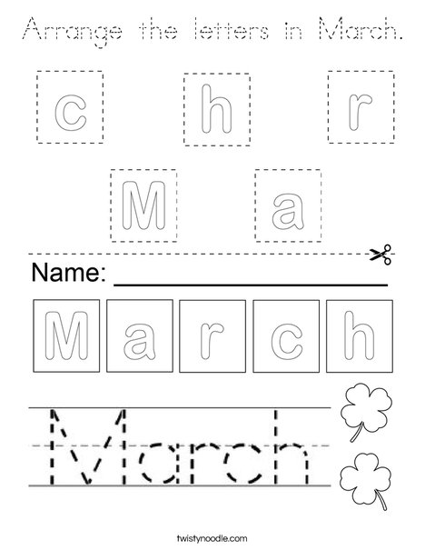 Arrange the letters in March. Coloring Page