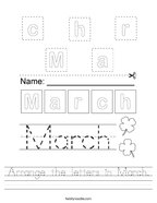 Arrange the letters in March Handwriting Sheet