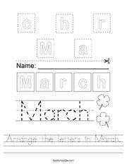 Arrange the letters in March Handwriting Sheet
