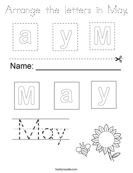 Arrange the letters in May. Coloring Page
