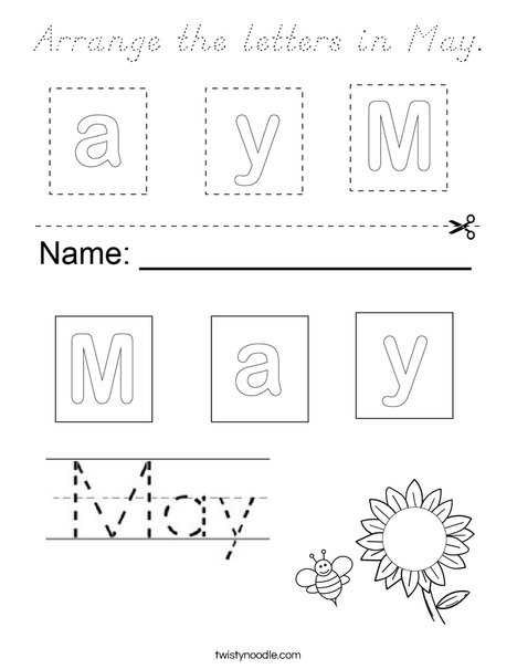 Arrange the letters in May. Coloring Page