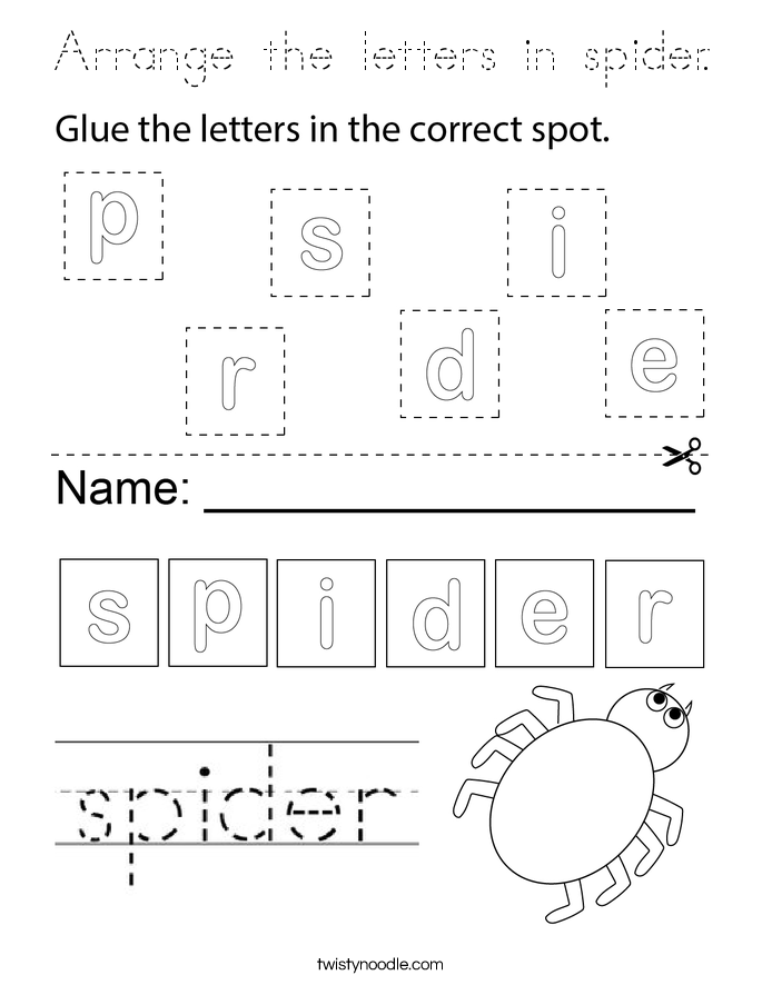 Arrange the letters in spider. Coloring Page