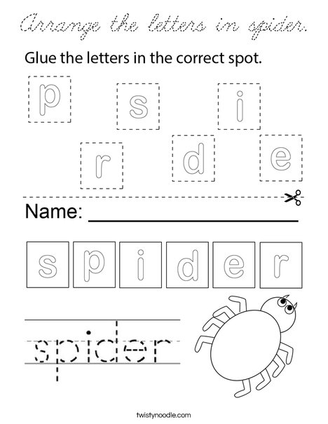 Arrange the letters in spider. Coloring Page