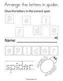 Arrange the letters in spider Coloring Page