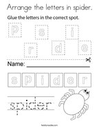 Arrange the letters in spider Coloring Page