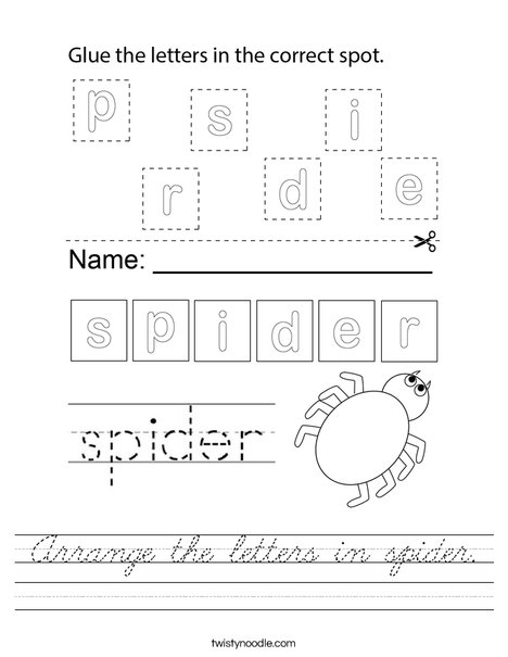 Arrange the letters in spider. Worksheet