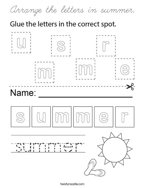 Arrange the letters in summer. Coloring Page