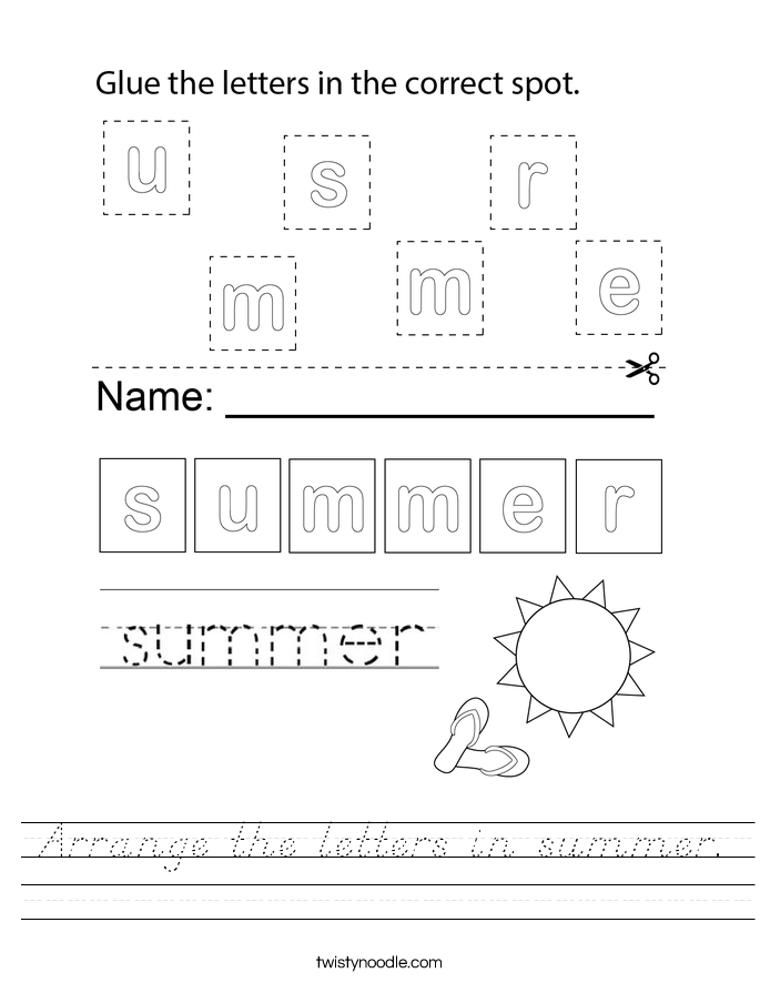 Arrange the letters in summer. Worksheet