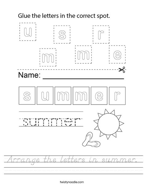 Arrange the letters in summer. Worksheet