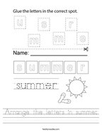 Arrange the letters in summer Handwriting Sheet