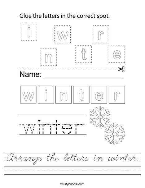 Arrange the letters in winter. Worksheet