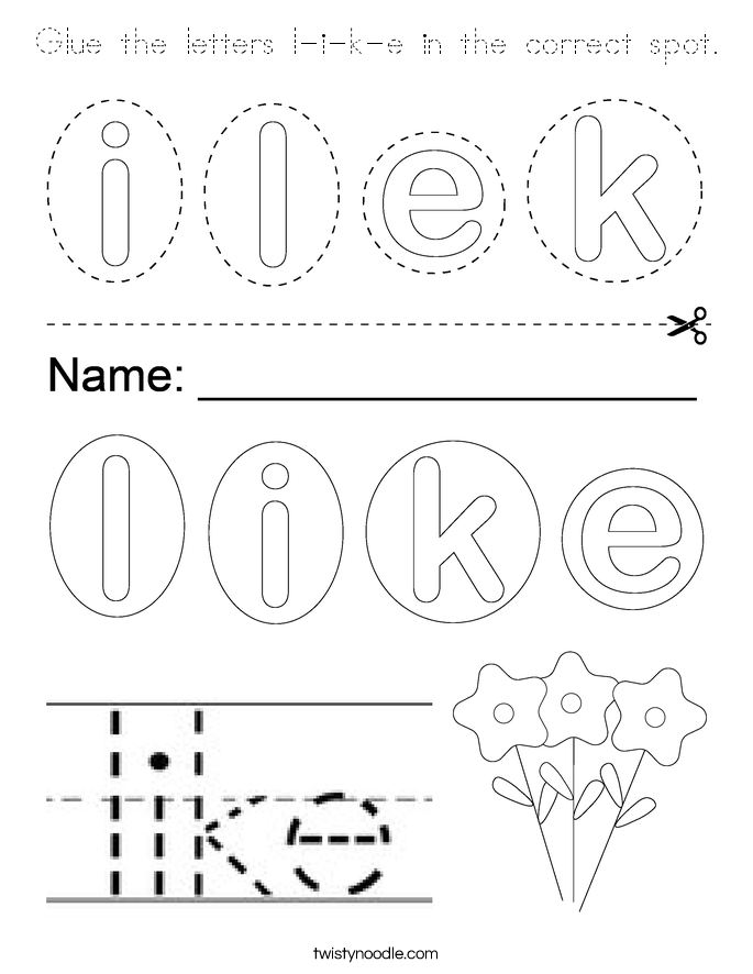 Glue the letters l-i-k-e in the correct spot. Coloring Page