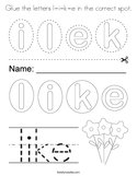 Glue the letters l-i-k-e in the correct spot Coloring Page