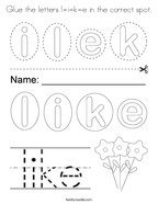 Glue the letters l-i-k-e in the correct spot Coloring Page