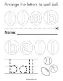 Arrange the letters to spell ball Coloring Page