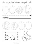 Arrange the letters to spell ball Coloring Page
