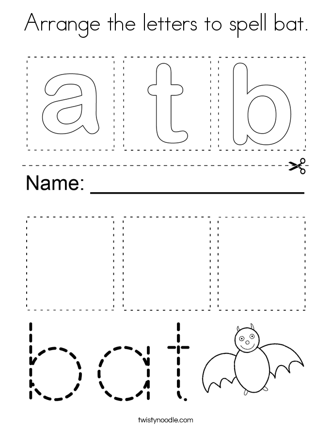 Arrange the letters to spell bat. Coloring Page