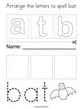 Arrange the letters to spell bat. Coloring Page