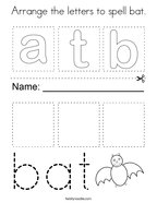 Arrange the letters to spell bat Coloring Page